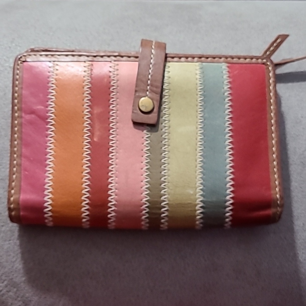 Fossil wallet genuine leather coin zip pocket‎ card slots colorful